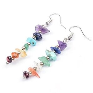 Natural Stone Dangle Earrings Womens Statement 7 Multi Color Chakra Jewelry New